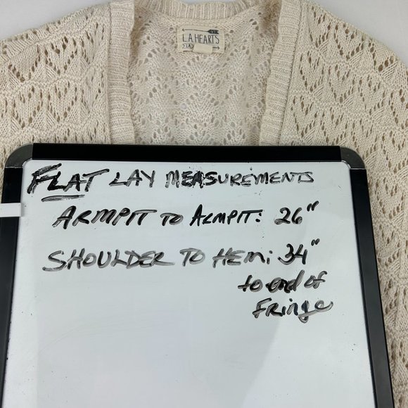 LA Hearts Cotton Linen Crochet Open Knit Open Front Longline Fringed Cardigan - Picture 16 of 16